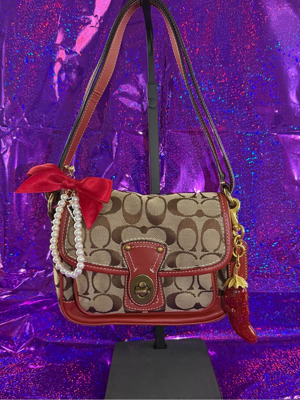 Vintage Coach Signature mini turn lock Flap bag